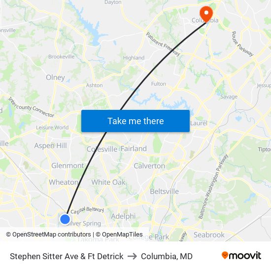 Stephen Sitter Ave & Ft Detrick to Columbia, MD map