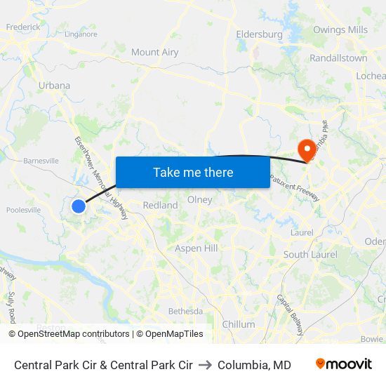 Central Park Cir & Central Park Cir to Columbia, MD map