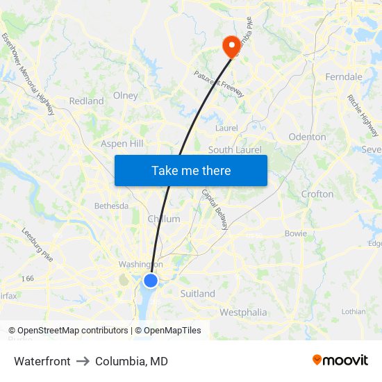 Waterfront to Columbia, MD map