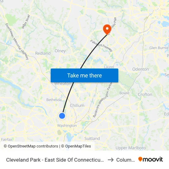 Cleveland Park - East Side Of Connecticut Ave., North Of Ordway St. NW to Columbia, MD map