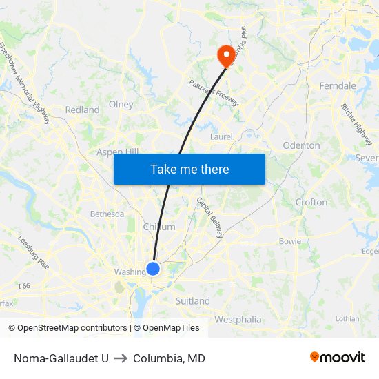 Noma-Gallaudet U to Columbia, MD map