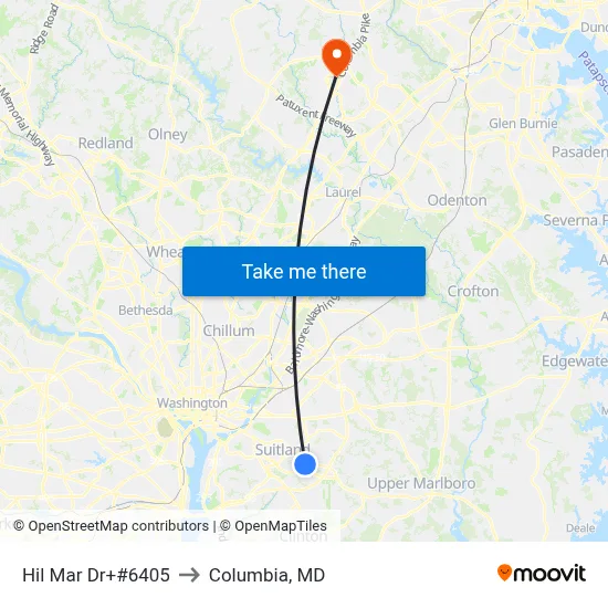 Hil Mar Dr+#6405 to Columbia, MD map