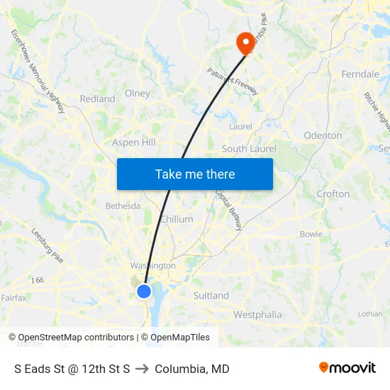 S Eads St @ 12th St S to Columbia, MD map