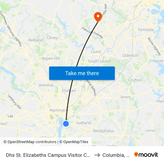 Dhs St. Elizabeths Campus Visitor Center to Columbia, MD map