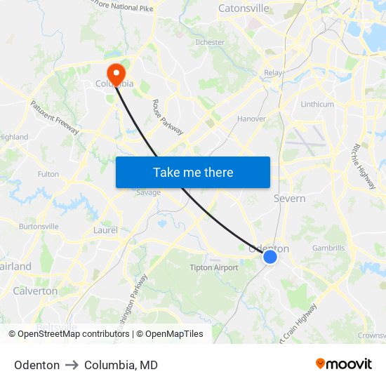 Odenton to Columbia, MD map