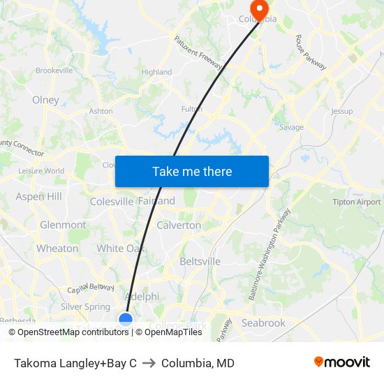 Takoma Langley+Bay C to Columbia, MD map