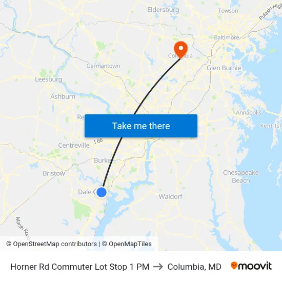 Horner Rd Commuter Lot Stop 1 PM to Columbia, MD map