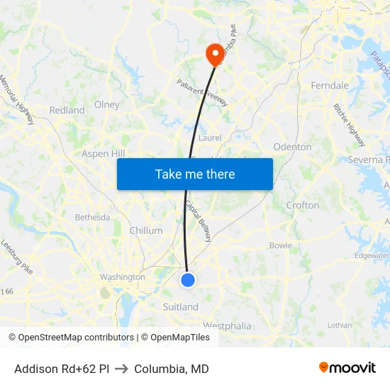 Addison Rd+62 Pl to Columbia, MD map