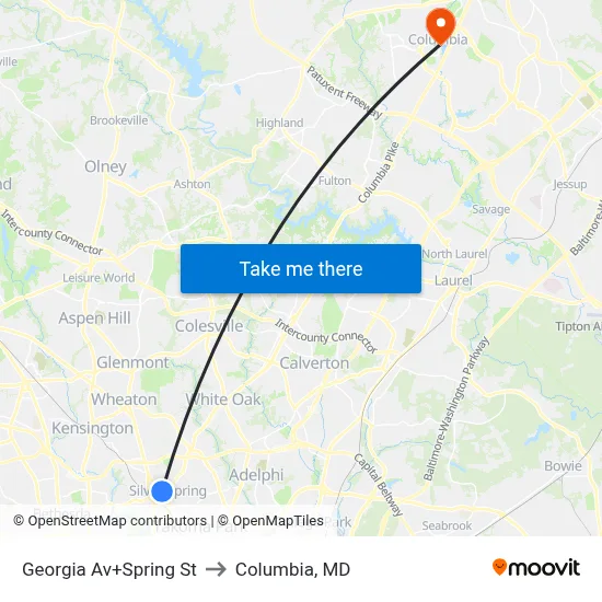 Georgia Av+Spring St to Columbia, MD map