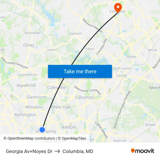 Georgia Av+Noyes Dr to Columbia, MD map