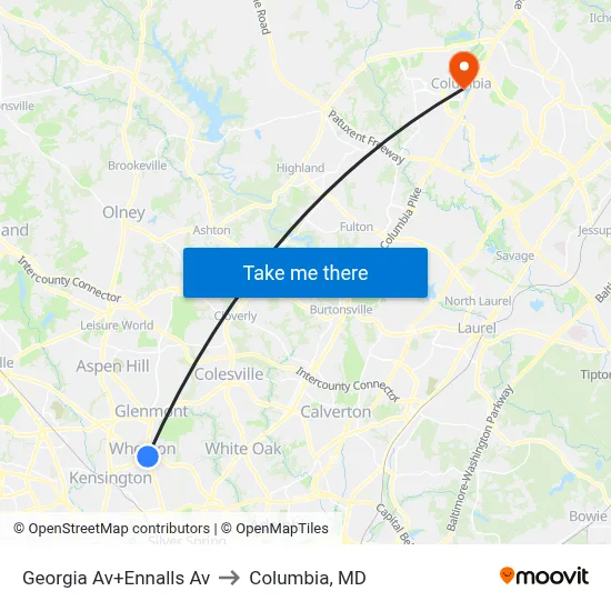 Georgia Av+Ennalls Av to Columbia, MD map