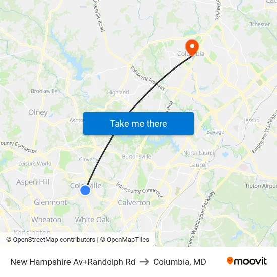 New Hampshire Av+Randolph Rd to Columbia, MD map