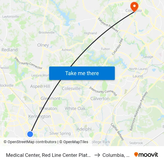 Medical Center, Red Line Center Platform to Columbia, MD map