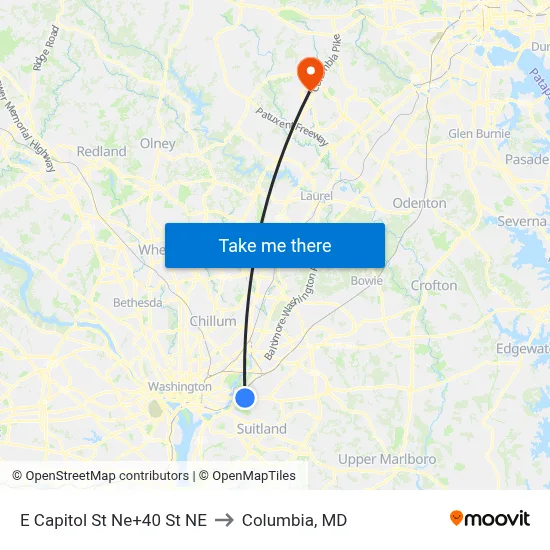E Capitol St Ne+40 St NE to Columbia, MD map
