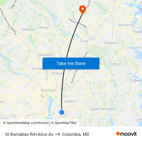 St Barnabas Rd+Alice Av to Columbia, MD map
