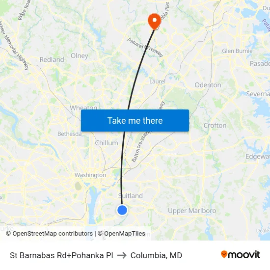 St Barnabas Rd+Pohanka Pl to Columbia, MD map