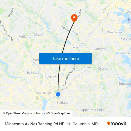 Minnesota Av Ne+Benning Rd NE to Columbia, MD map