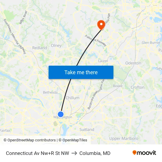 Connecticut Av Nw+R St NW to Columbia, MD map