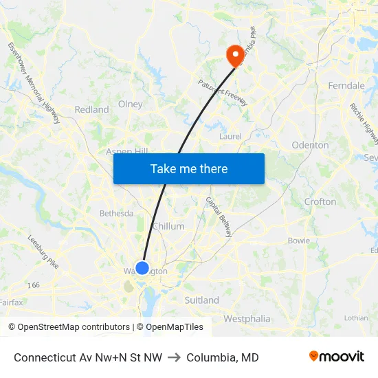 Connecticut Av Nw+N St NW to Columbia, MD map