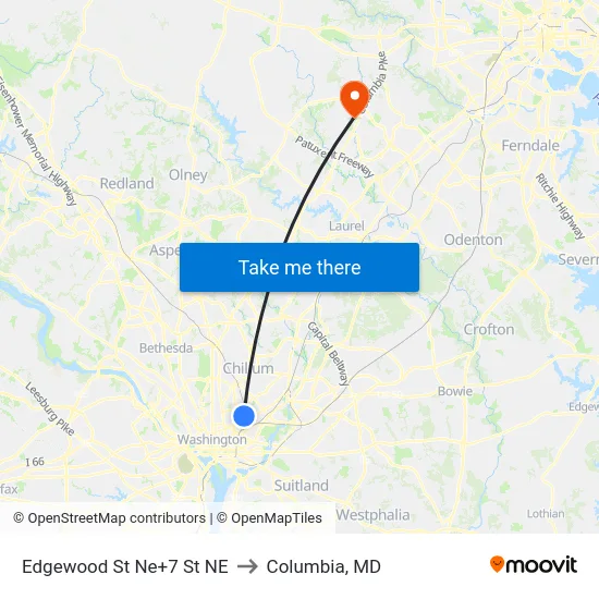 Edgewood St Ne+7 St NE to Columbia, MD map