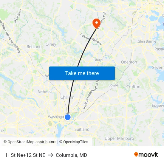 H St Ne+12 St NE to Columbia, MD map