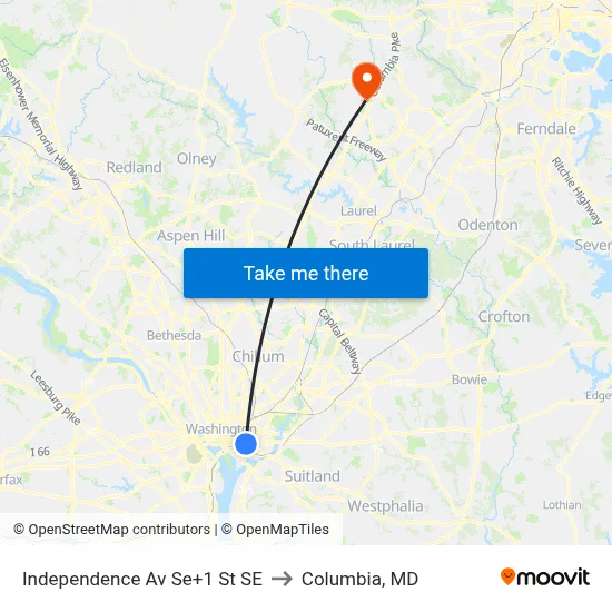 Independence Av Se+1 St SE to Columbia, MD map