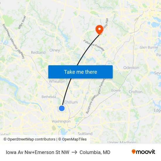 Iowa Av Nw+Emerson St NW to Columbia, MD map
