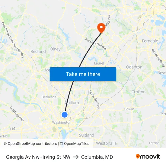 Georgia Av Nw+Irving St NW to Columbia, MD map