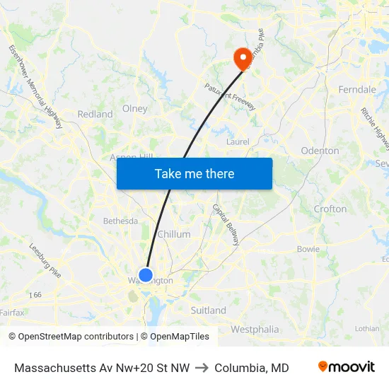 Massachusetts Av Nw+20 St NW to Columbia, MD map
