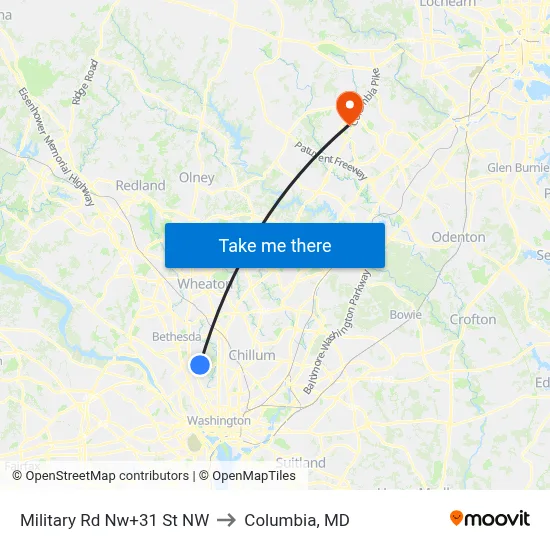 Military Rd Nw+31 St NW to Columbia, MD map