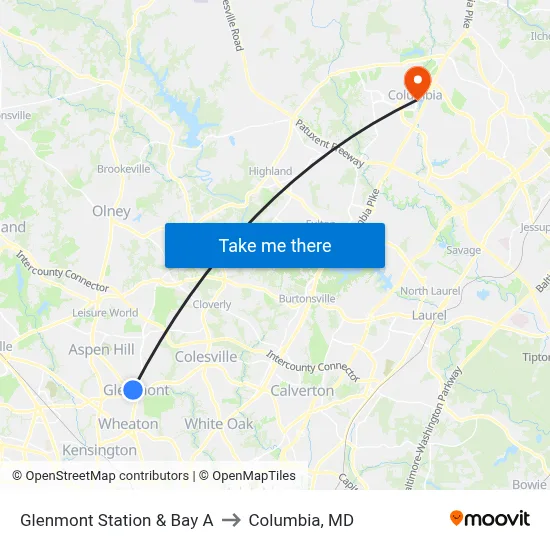 Glenmont Station & Bay A to Columbia, MD map