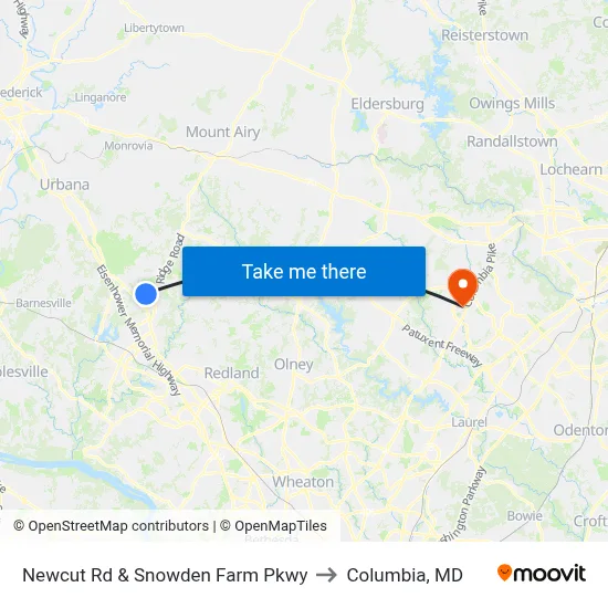 Newcut Rd & Snowden Farm Pkwy to Columbia, MD map