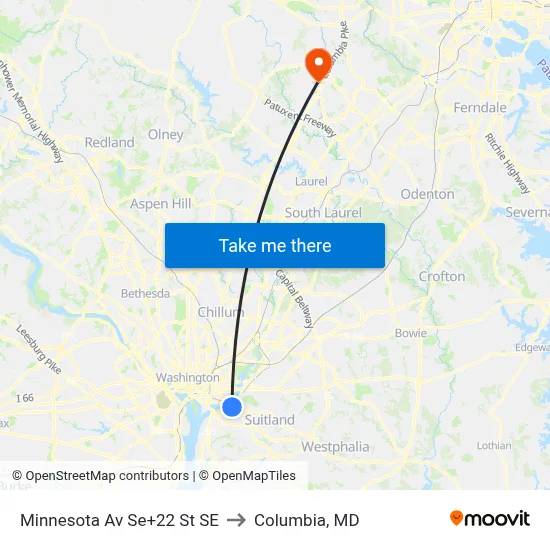 Minnesota Av Se+22 St SE to Columbia, MD map