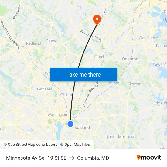 Minnesota Av Se+19 St SE to Columbia, MD map