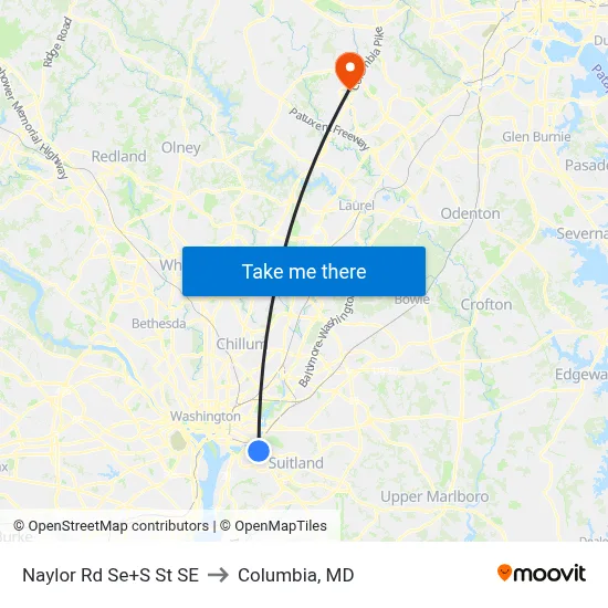 Naylor Rd Se+S St SE to Columbia, MD map