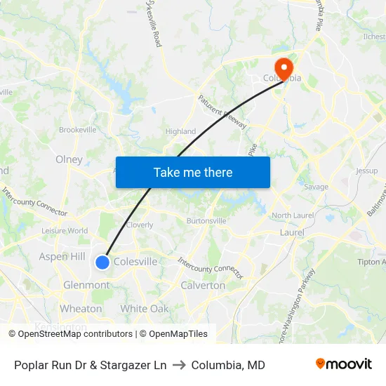 Poplar Run Dr & Stargazer Ln to Columbia, MD map