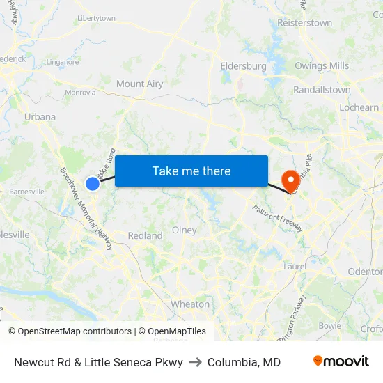 Newcut Rd & Little Seneca Pkwy to Columbia, MD map