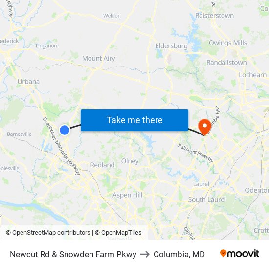 Newcut Rd & Snowden Farm Pkwy to Columbia, MD map