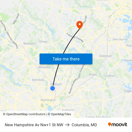 New Hampshire Av Nw+1 St NW to Columbia, MD map