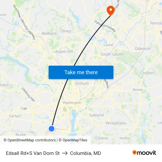 Edsall Rd+S Van Dorn St to Columbia, MD map