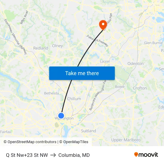 Q St Nw+23 St NW to Columbia, MD map