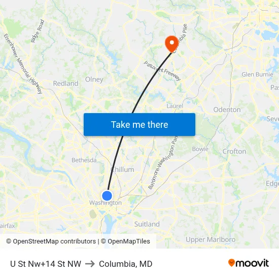 U St Nw+14 St NW to Columbia, MD map