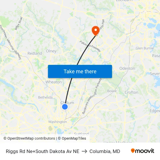 Riggs Rd Ne+South Dakota Av NE to Columbia, MD map