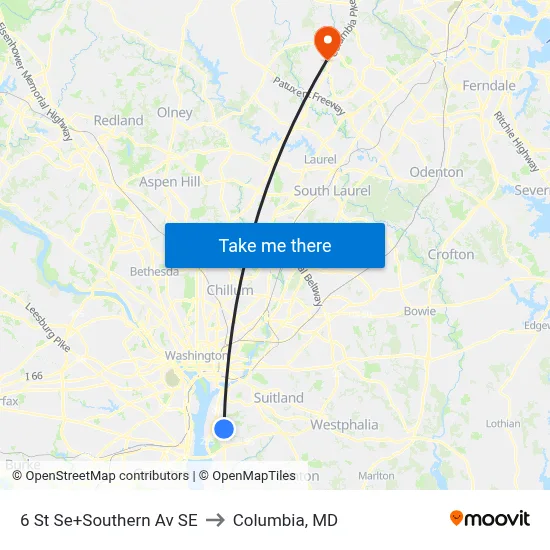 6 St Se+Southern Av SE to Columbia, MD map