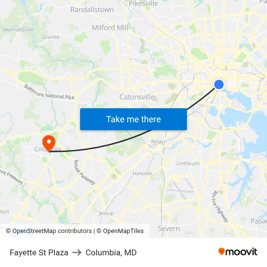 Fayette St Plaza to Columbia, MD map