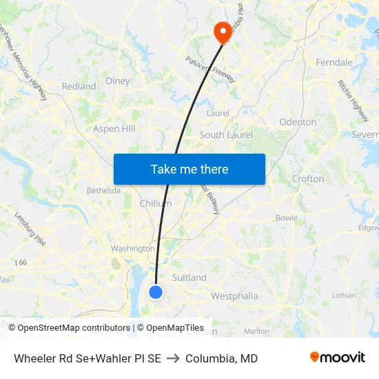 Wheeler Rd Se+Wahler Pl SE to Columbia, MD map