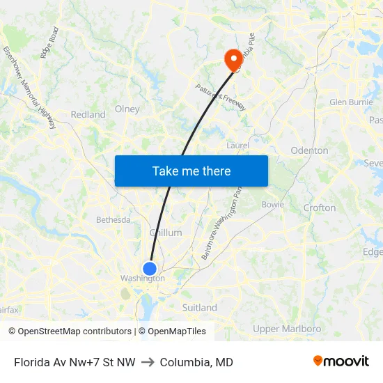 Florida Av Nw+7 St NW to Columbia, MD map