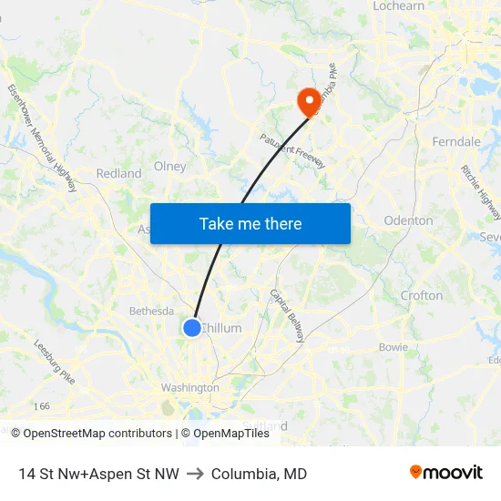 14 St Nw+Aspen St NW to Columbia, MD map