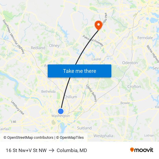 16 St Nw+V St NW to Columbia, MD map