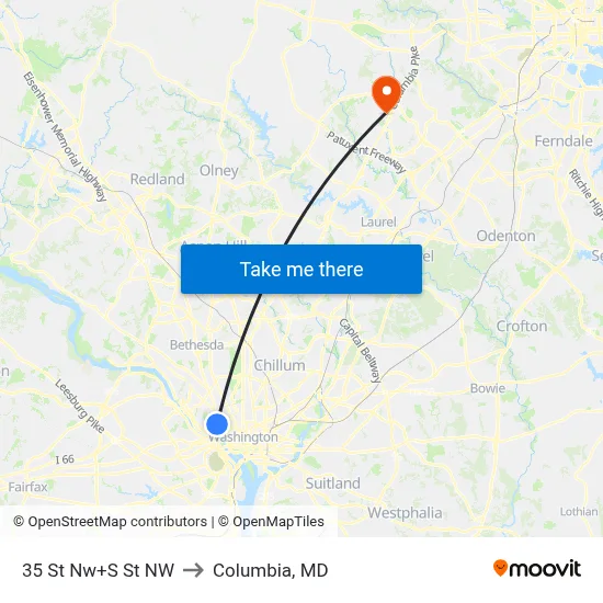 35 St Nw+S St NW to Columbia, MD map